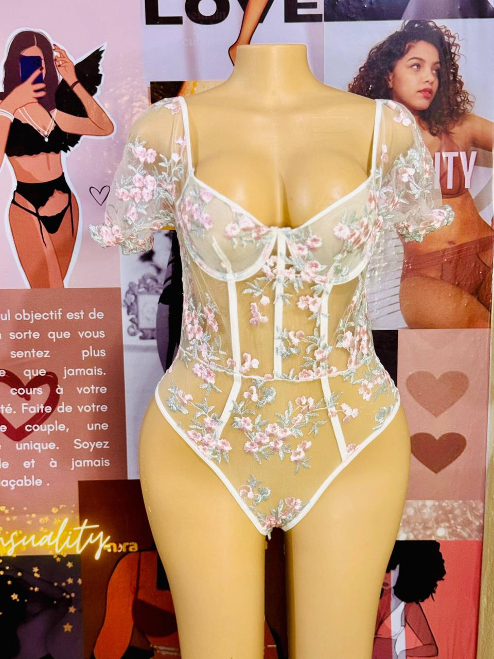 Body Fleuri en Tulle Transparent